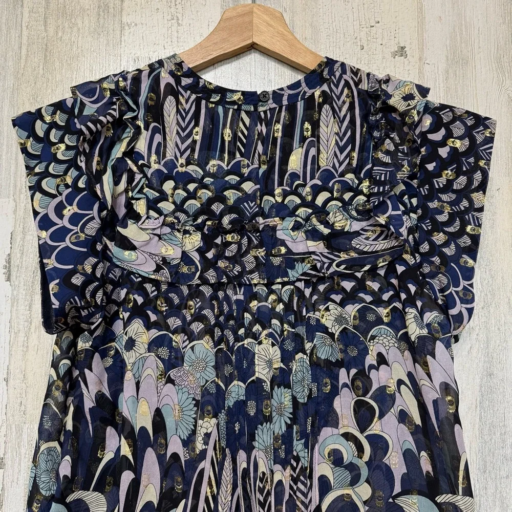 Zadig & Voltaire Toundra Lurex Printed Silk Blouse Top Size S Party Cocktail - Picture 7 of 12